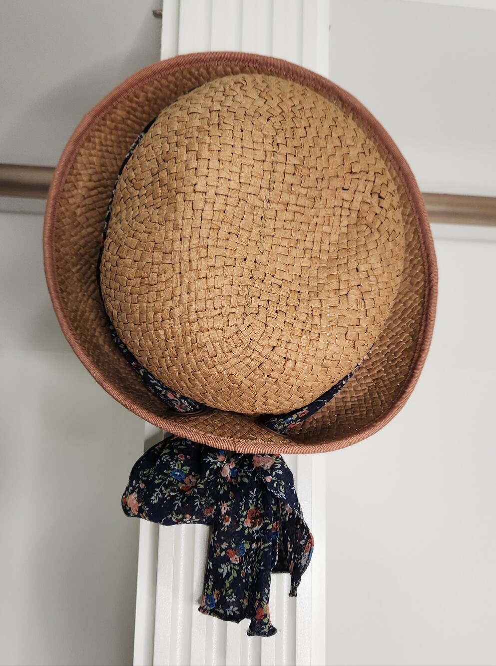 San Diego Hat Company Straw Sun Hat with Navy Floral Scarf Trim